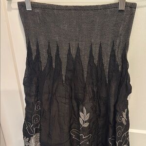 Lapis Black and Gray Midi Skirt